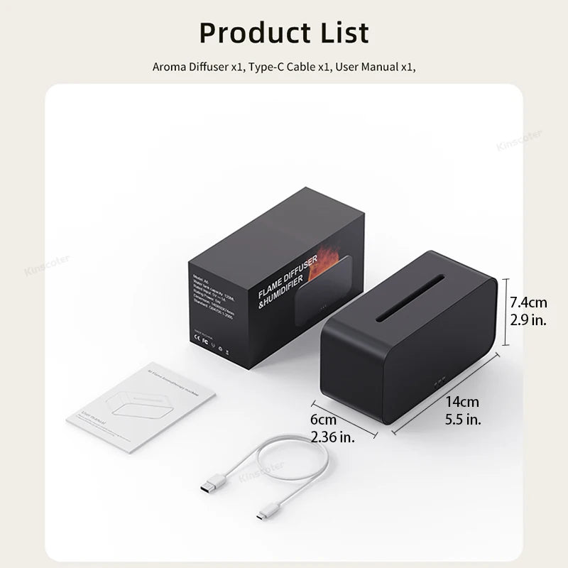 Mini Ultrasonic Aroma Diffuser with Flame-Style LED Humidifier