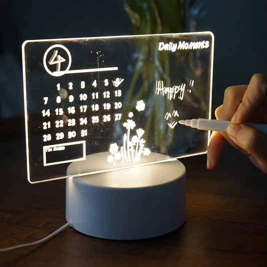 LED Acrylic Calendar & Message Board Night Light