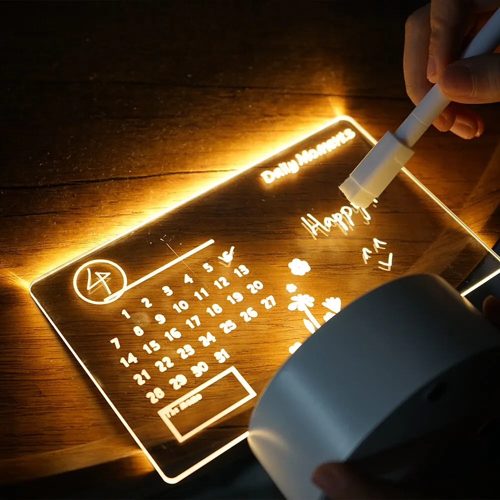 LED Acrylic Calendar & Message Board Night Light