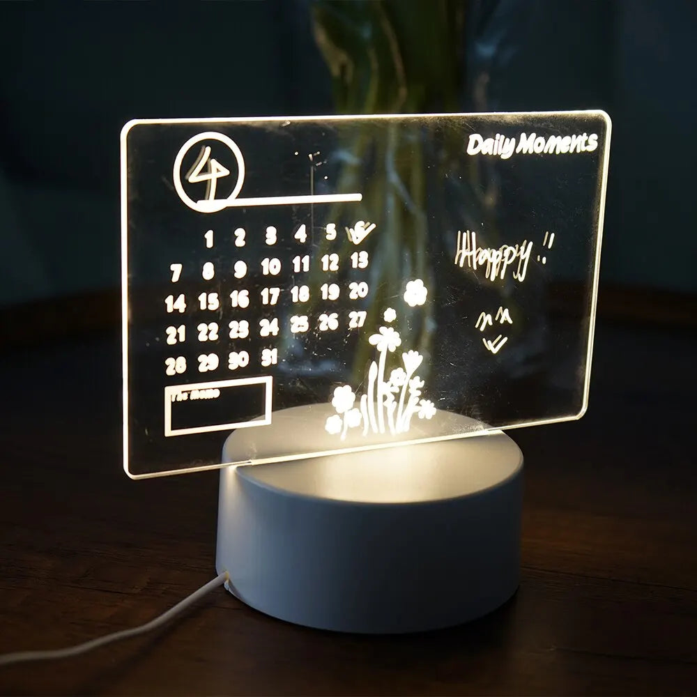 LED Acrylic Calendar & Message Board Night Light