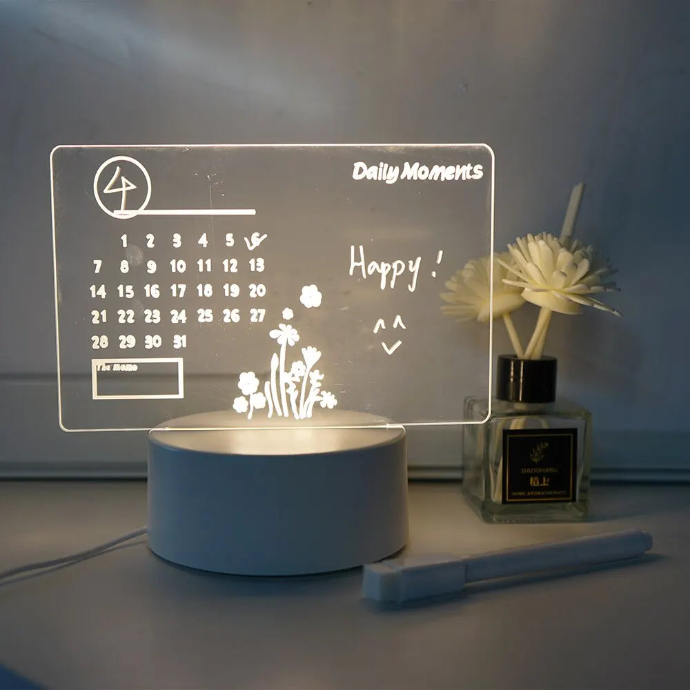 LED Acrylic Calendar & Message Board Night Light
