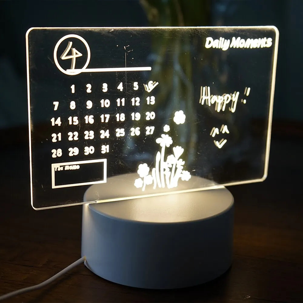 LED Acrylic Calendar & Message Board Night Light